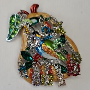 Kirks Folly 12 Days of Chrostmas Colorful Charm Brooch with Green & Teal Accents